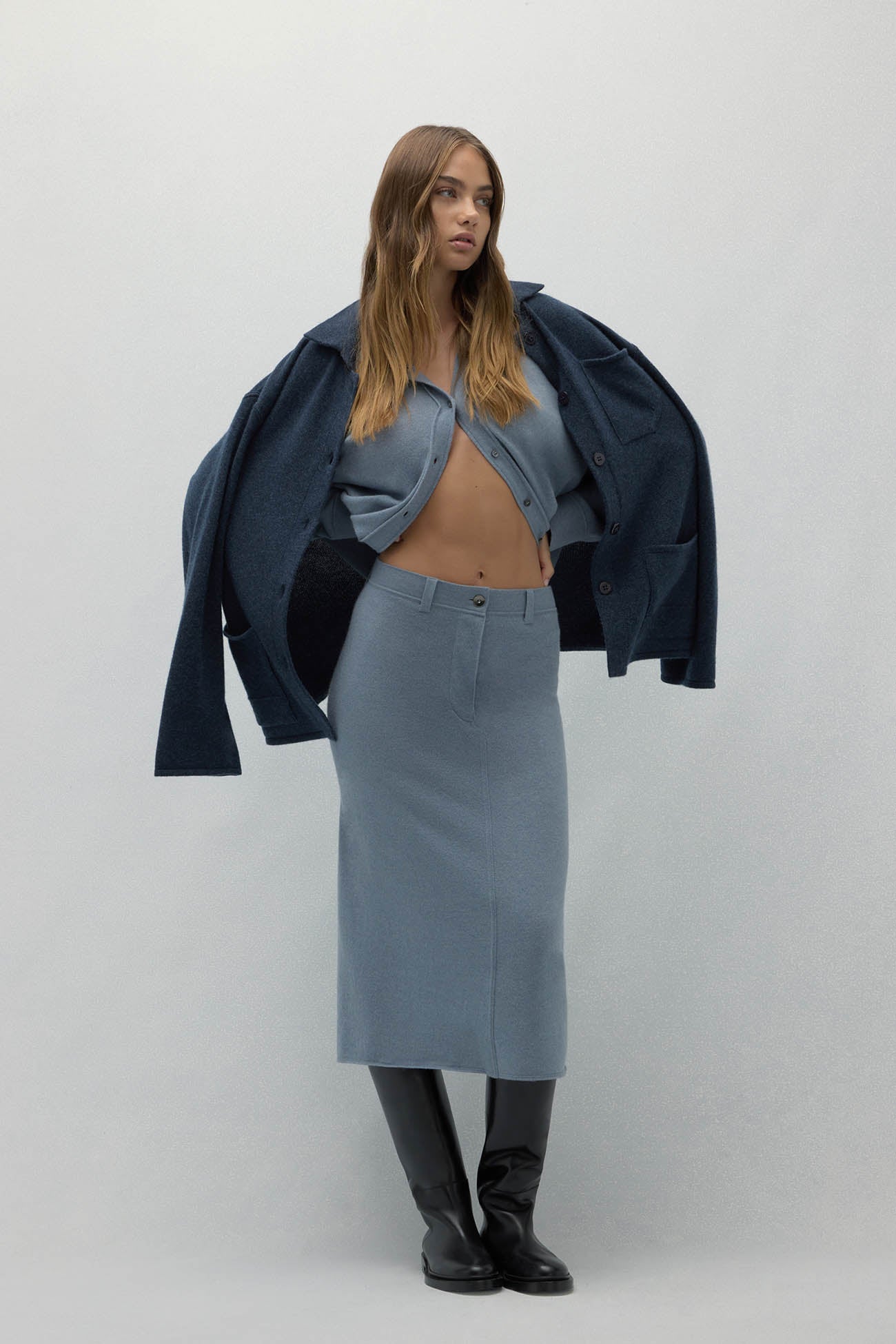 VENICE DENIM CASHMERE MIDI SKIRT