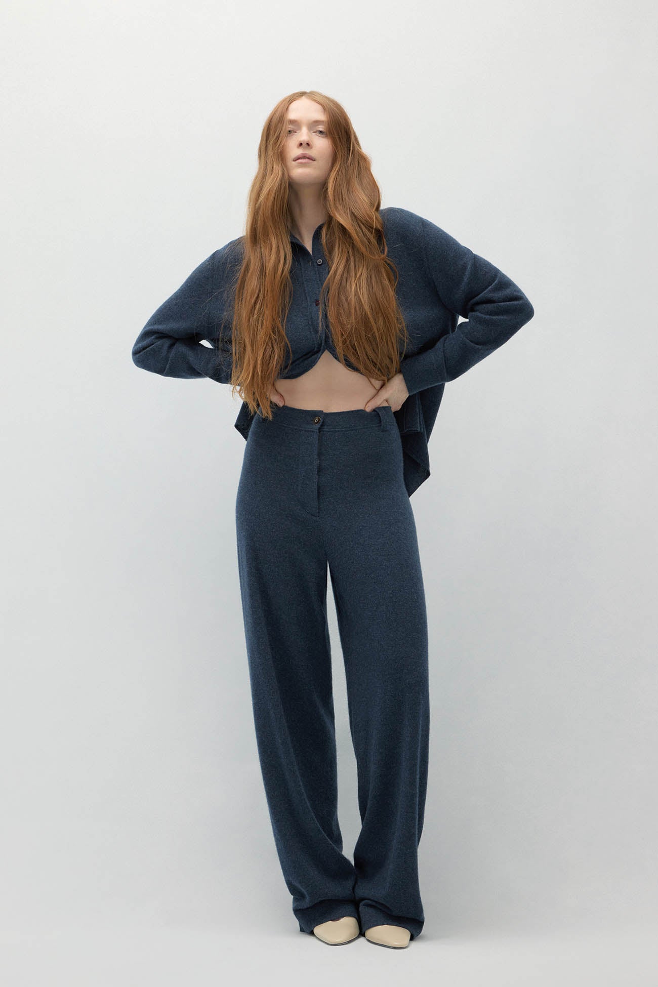 NAPLES DENIM CASHMERE WIDE LEG PANTS