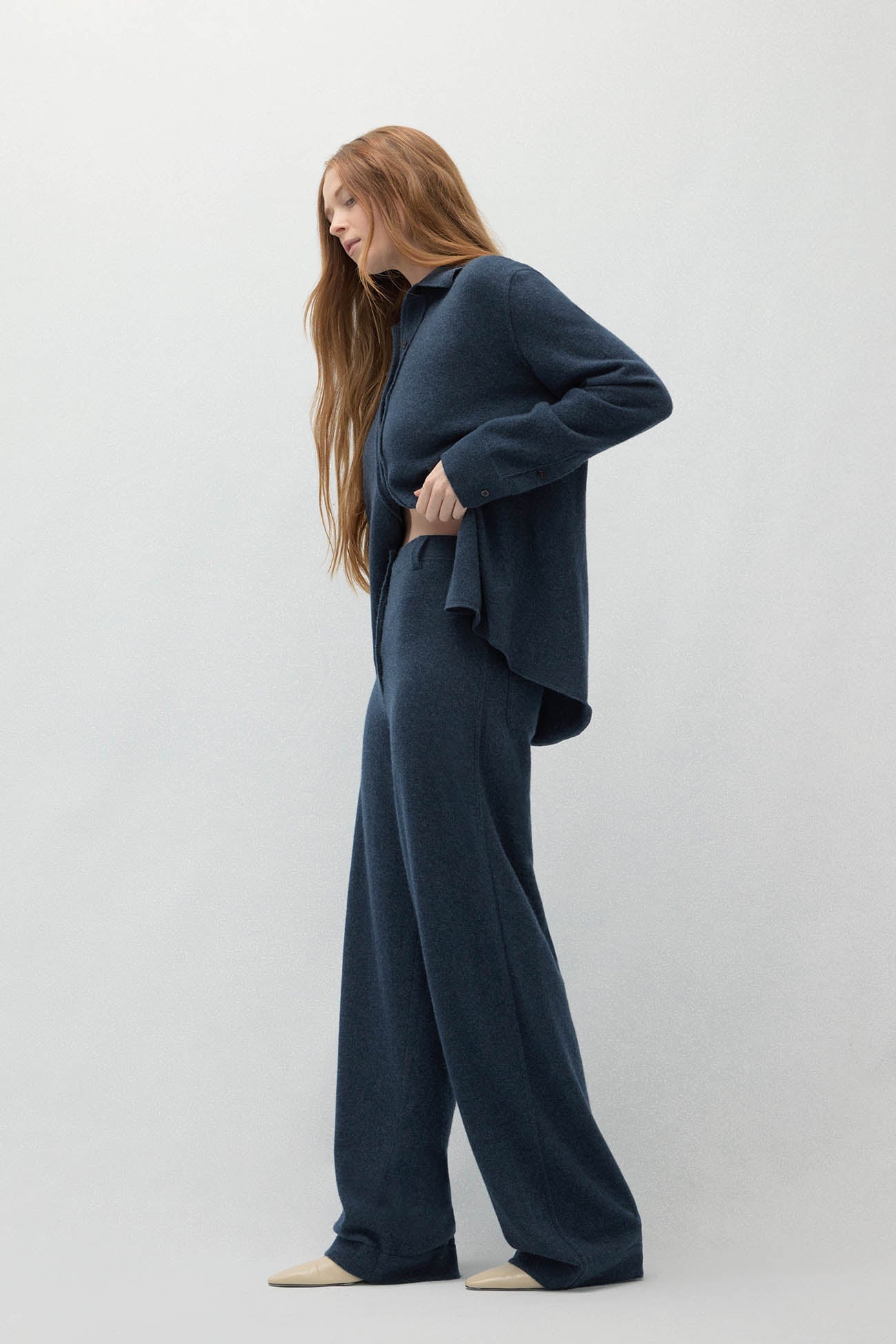 NAPLES DENIM CASHMERE WIDE LEG PANTS