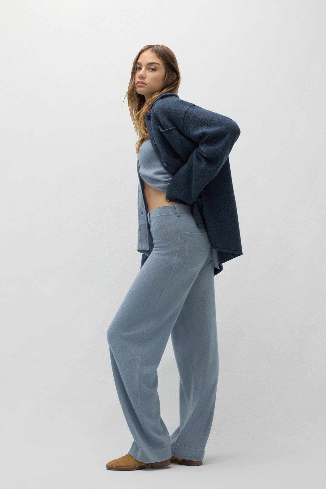 NAPLES DENIM CASHMERE WIDE LEG PANTS