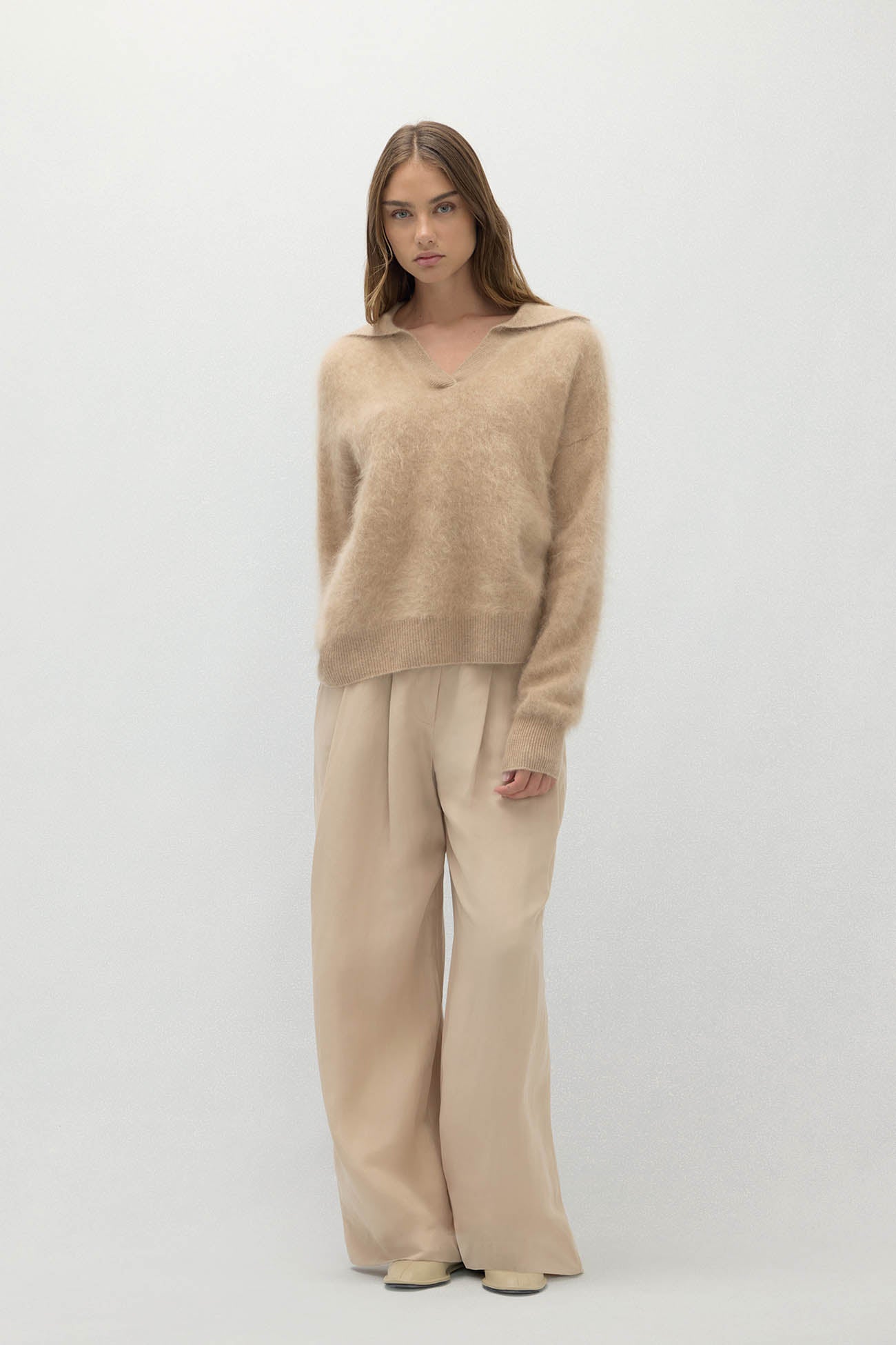 EVELINA BRUSHED CASHMERE POLO