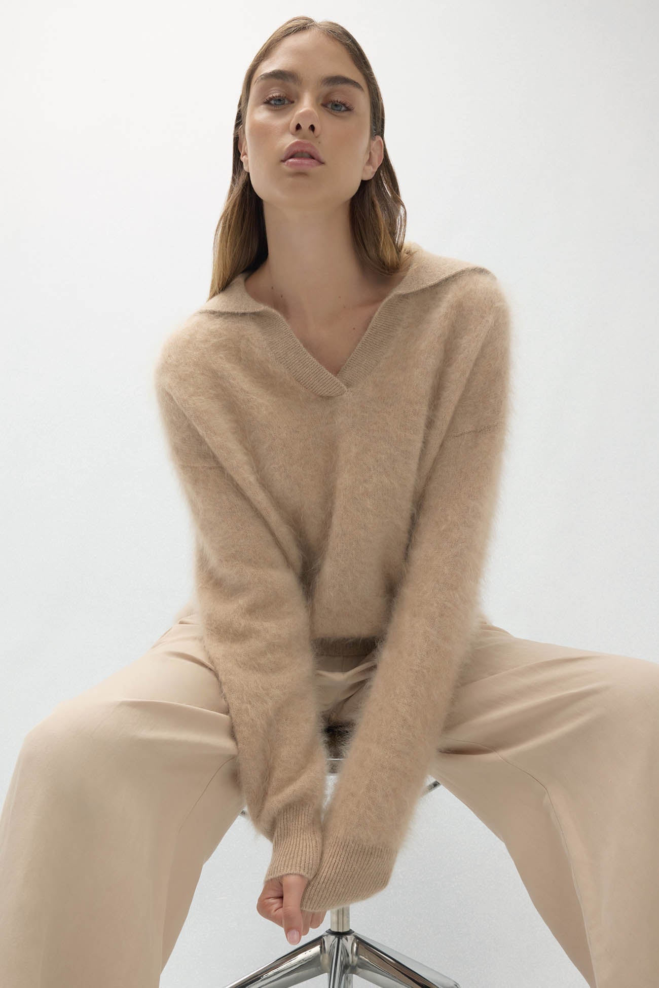 EVELINA BRUSHED CASHMERE POLO