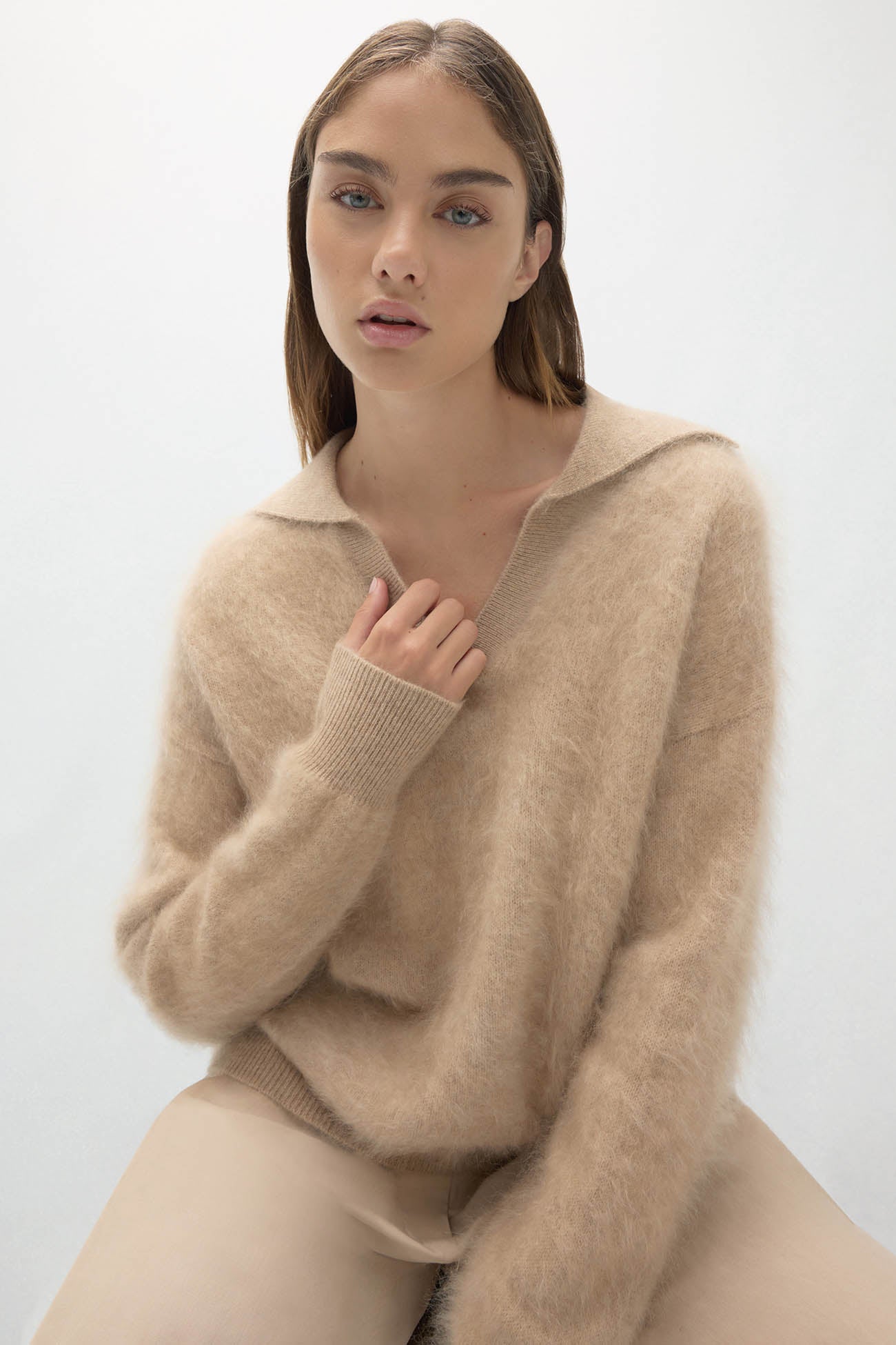 EVELINA BRUSHED CASHMERE POLO