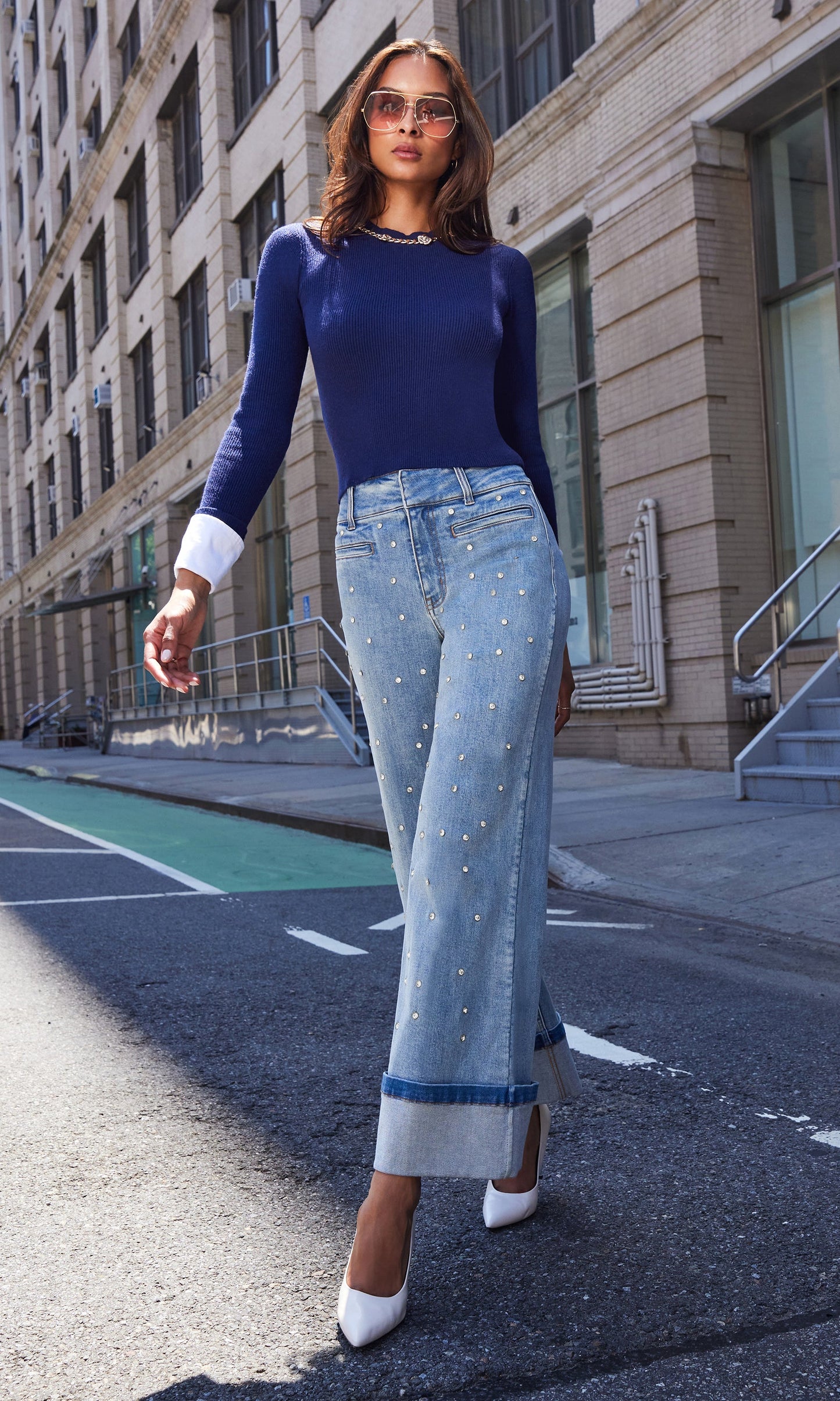 Leiber Rib Sweater With Poplin Cuff